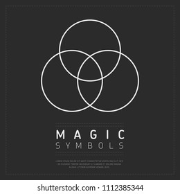 Flat design of three crossed circles representing esoteric sign in white color on gray background