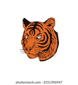 Flat Design Tiger  head in Vector Art Style on a White Background, Perfect for Use in Wildlife Conservation Projects