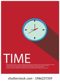 Flat design of the time with red background
