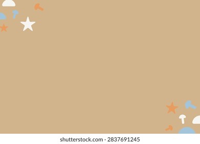 Flat design tiny wooden pegs and stars frame layout, cute geometric sorting shapes border template on warm clay background for packaging design.