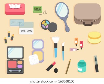 flat design - top view cosmetic table
