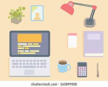 flat design - top view office table