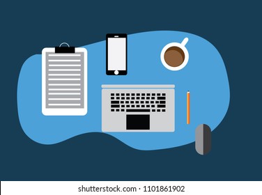 flat design with top view on the desk.