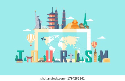 Flat Design Tourism Day With Landmarks Illustration. Best Design