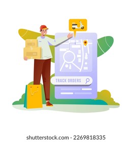 Flat design of tracking order delivery service