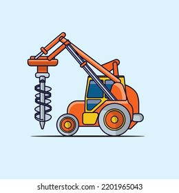 Flat design Tractor, excavator collection vehicle cartoon. building transportation isolated