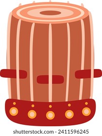 Flat design of a traditional wooden bongo drum. Percussion music instrument vector illustration.