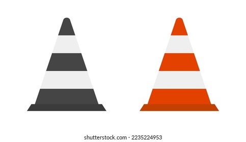 Flat design traffic cone icon set. Road cones. Tools for road control at construction sites. Vector.