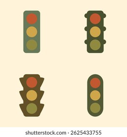 Flaches Design-Verkehrslicht-Icons-Set mit roten gelben grünen Signalen auf neutralem Hintergrund