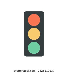 Flaches Design Verkehrslicht Illustration mit roten, gelben und grünen Signalen auf dunklem Hintergrund und weißer Leinwand