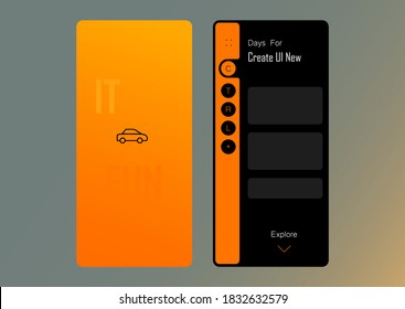 flache Design-Reise-App mit XD-Symbol, elegante orangefarbene schwarze Farbe
