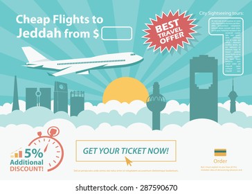 Flat design travel banner - Jeddah Saudi Arabia - vector illustration
