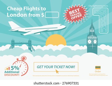 Flat design travel banner - London UK - vector illustration