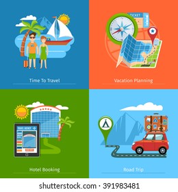 Flat Design Travel Banners Set. Vector Illustration 