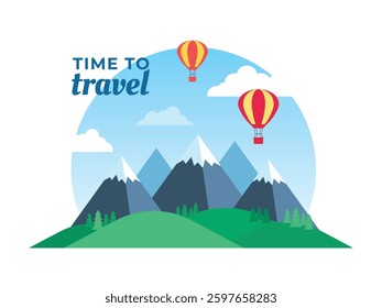 Flat design of travel to mountain. Concept Vector Illustration