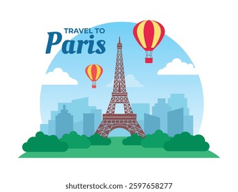 Flat design of travel to Paris. Concept Vector Illustration