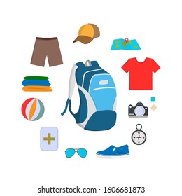 flat design travel preparations for private holidays isolated white background