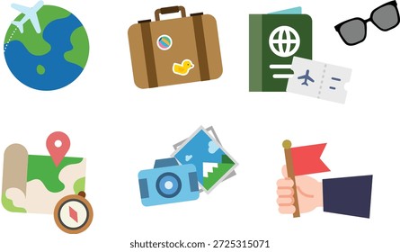 Flaches Design Reise und Urlaub Essentials Icons Collection