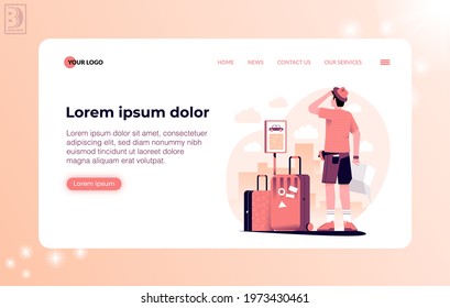 Flat design travelling human with suitcase. Illustration for web design and landing page. Vector file