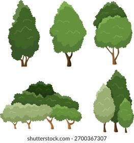 Árbol de diseño plano y surtido de arbustos