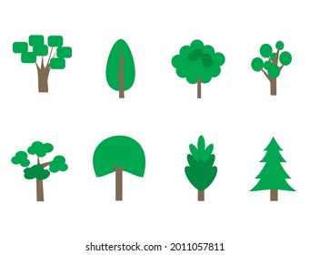 Flat design of tree collections on white background