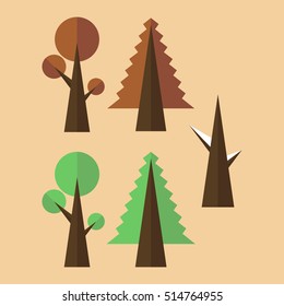 Flat design trees on a colored background, great for website`s, flyer's, logo`s, business cards.