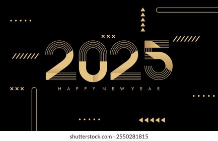 Flat Design Trendy Concept of Happy New Year 2025. New Year Celebration Design Template for Cover, Banner, Background, and Wallpaper