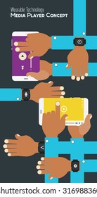 Flat design trendy wearable technology concept. Media player
