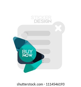 Flat design triangle arrow shape geometric sticker icon, paper style design with buy now sample text, for business or web presentation, app or interface buttons, internet website store banners and