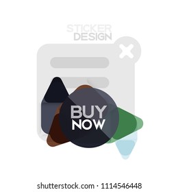 Flat design triangle arrow shape geometric sticker icon, paper style design with buy now sample text, for business or web presentation, app or interface buttons, internet website store banners and