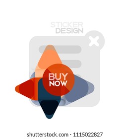 Flat design triangle arrow shape geometric sticker icon, paper style design with buy now sample text, for business or web presentation, app or interface buttons, internet website store banners and