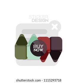 Flat design triangle arrow shape geometric sticker icon, paper style design with buy now sample text, for business or web presentation, app or interface buttons, internet website store banners and