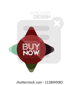 Geometrisches Stickersymbol für Flachdesign-Dreieck, Papierstil-Design mit Kaufen-Beispieltext, für Geschäfts- oder Webpräsentationen, App- oder Schnittstellenknöpfe, Banner für Internetseiten und