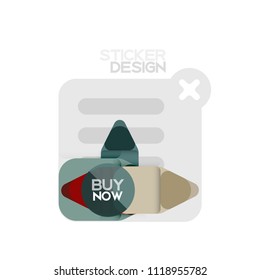 Flat design triangle arrow shape geometric sticker icon, paper style design with buy now sample text, for business or web presentation, app or interface buttons, internet website store banners and