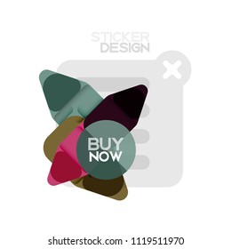 Geometrisches Stickersymbol für Flachdesign-Dreieck, Papierstil-Design mit Kaufen-Beispieltext, für Geschäfts- oder Webpräsentationen, App- oder Schnittstellenknöpfe, Banner für Internetseiten und