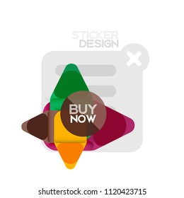 Flat design triangle arrow shape geometric sticker icon, paper style design with buy now sample text, for business or web presentation, app or interface buttons, internet website store banners and