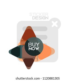 Flat design triangle arrow shape geometric sticker icon, paper style design with buy now sample text, for business or web presentation, app or interface buttons, internet website store banners and