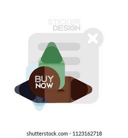 Flat design triangle arrow shape geometric sticker icon, paper style design with buy now sample text, for business or web presentation, app or interface buttons, internet website store banners and