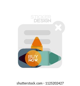 Flat design triangle arrow shape geometric sticker icon, paper style design with buy now sample text, for business or web presentation, app or interface buttons, internet website store banners and