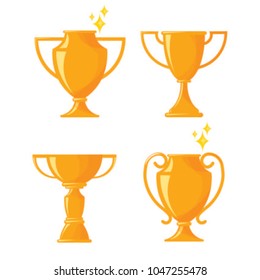 Flat design of trophy cup. Award icon isolated on white background. Set golden vinner’s cup. Champion concept. A feather in one's cap. Vector illustration.