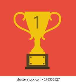 Flat design trophy cup icon. Vector illustration