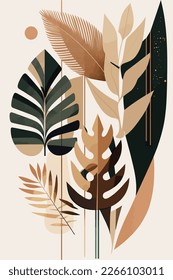 Flat Design Tropical Leaf , illustration minimal boho art