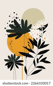 Flat Design Tropical Leaf , illustration minimal boho art