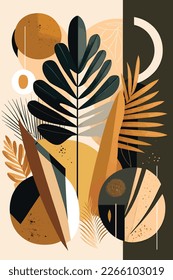 Flat Design Tropical Leaf , illustration minimal boho art
