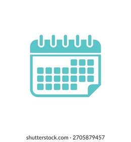 Icono de calendario turquesa de diseño plano muestra una cuadrícula de cuadrados. Aislado en un fondo transparente blanco. El Vector minimalista representa el horario o la planificación.