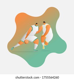 Flat The design of two basketball player characters who are practicing pivot techniques namely trying to get past an opponent