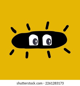 Flat design. two big eye cartoon sun on yellow background. Vector illustration.