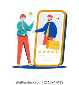 Design plano de dois empresários apertando as mãos, ilustração de vetor de parceria de negócios on-line