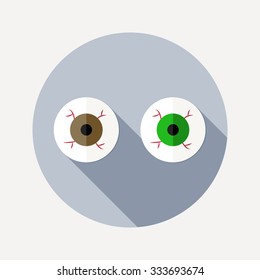 Flat design two eyeballs icon with long shadow