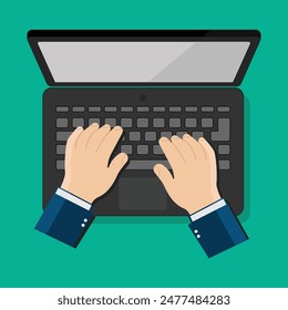 flat design two hand on laptop top view design vector illustration